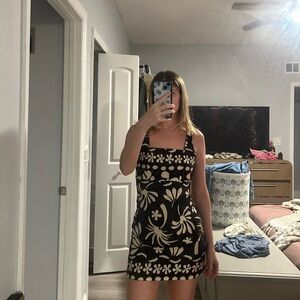 Corey Lynn Calter Black and Cream Floral Mini Dress